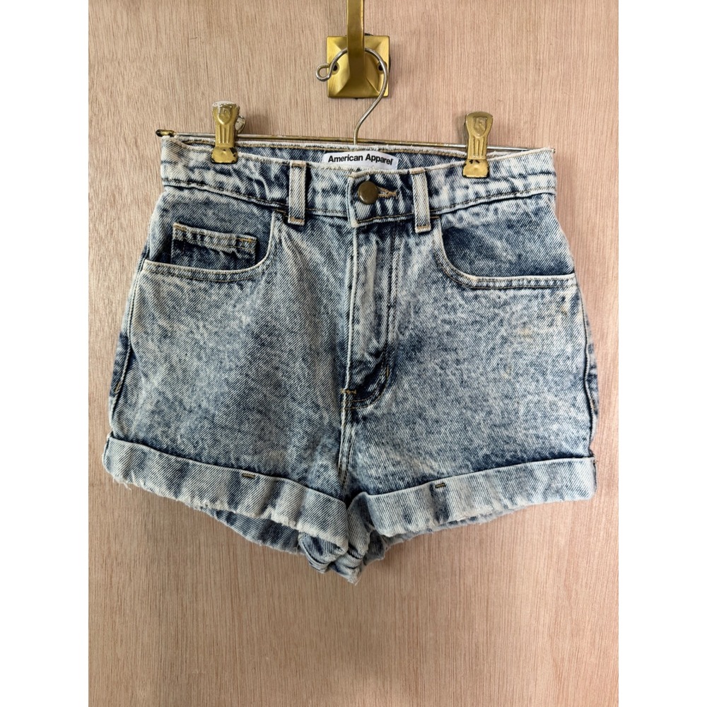American Apparel High Waisted Acid Wash Denim Shorts Size 25 Made in USA Blue